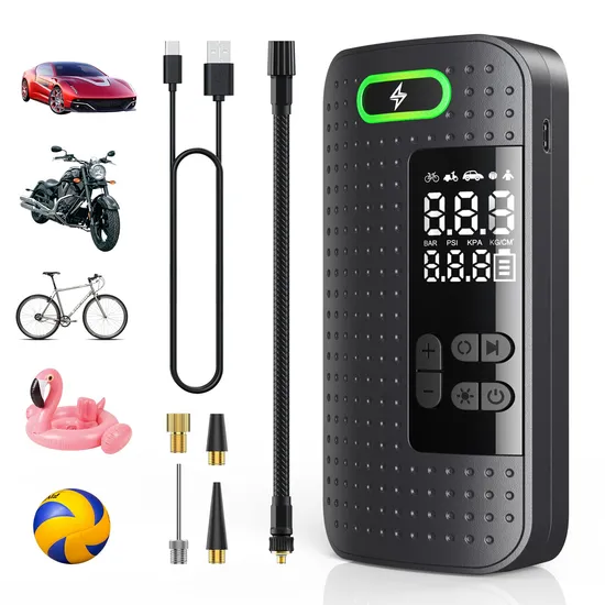 Wireless Air Pump 150 Psi Smart Tire Inflator with Pressure Gauge Emergency LED Light 