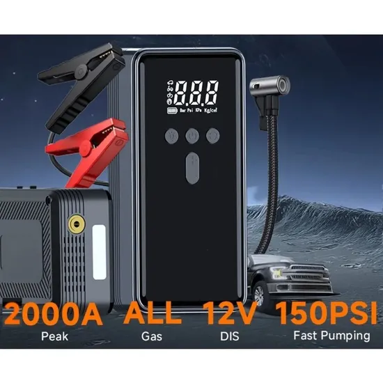 12V Household Car Air Pump 150psi Cordless Battery Booster Portable Intelligence Electric Air Compressor Jump Starter LED Light Power Bank Tire Inflator 