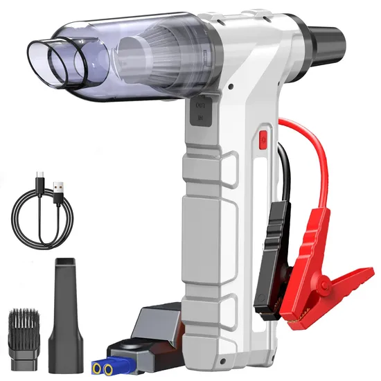 Skylla Portable Car Battery Jump Starter 150psi Air Pump with Car Vacuum Cleaner Flashlight Power Bank Mini Air Compressor Tire Inflator 