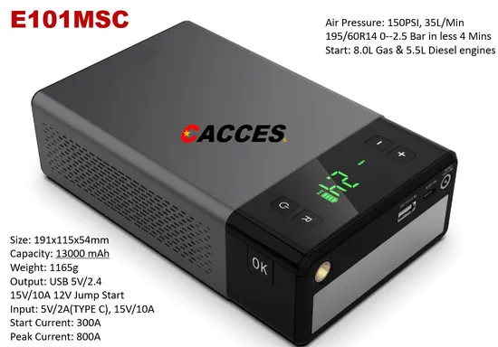 12V Portable Car Jump Starter 150psi Air Compressor 13000mAh Battery Start Booster Charger Leads 7.0L Gas&5.0L Diesel Engines 35L/Min Fast Air Pump 