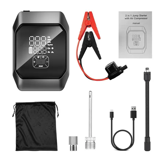 Portable 12V Car Battery Jump Starter with Air Pump 