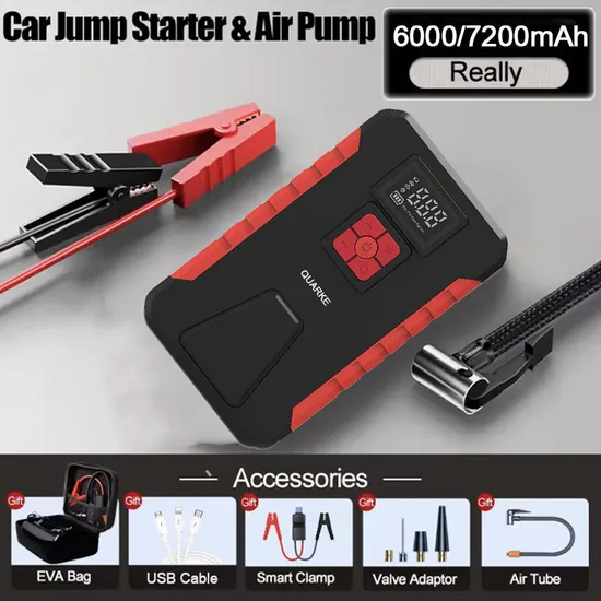 12V Portable 150psi Car Air Pump Car Battery Jump Starter Tire Inflator Rechargeable Tyre Pump Air Compressor 