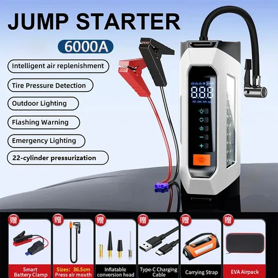Portable 150psi Wireless Household Air Pump Jump Starter Electric Air Compressor Tire Pump LED Light Power Bank Tire Inflator 